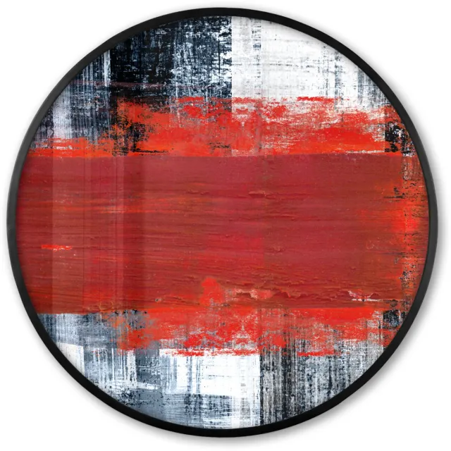 FrameYourWall Poster in lijst Rond - Fotolijst 60x60 cm - Posters - Schilderij - Abstract - Rood - Olieverf - Ronde posterlijst zwart - Decoratie - Wanddecoratie woonkamer - Muurdecoratie slaapkamer Multicolor