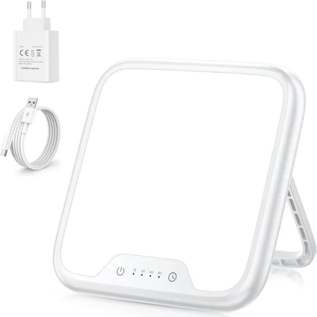 Levo Daglichtlamp LED 10.000 lux - Lichttherapie Lamp - Tabletvorm - Kantelbaar - 6 Helderheid Niveaus en Intelligente Timer - Daylight Lamp - Wit - 2cm x 16 cm x 16 cm