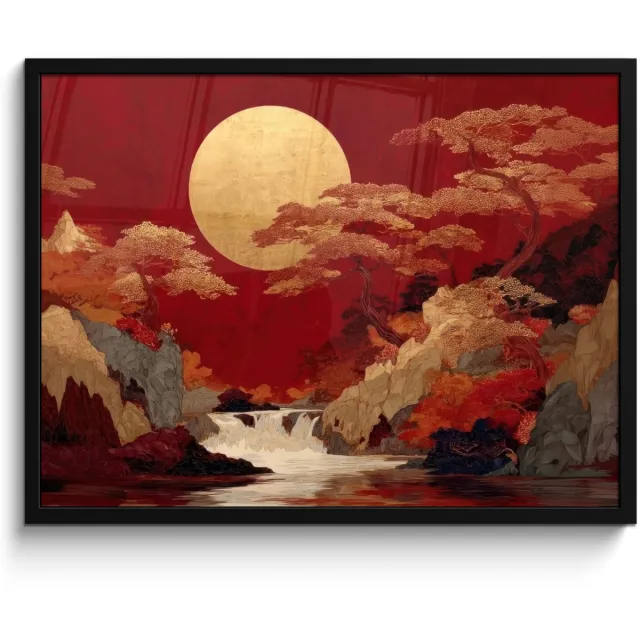 FrameYourWall Poster in lijst - Fotolijst 70x50 cm - Posters - Volle maan - Landschap - Waterval - Posterlijst zwart - Decoratie - Wanddecoratie woonkamer - Muurdecoratie slaapkamer