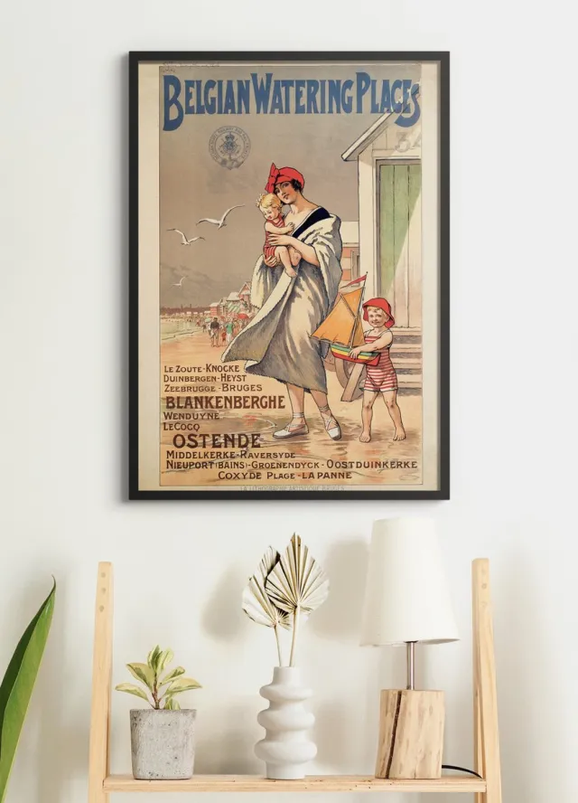Esque Poster In Zwarte Lijst - Vintage Reisposter België - 70x50 - Oostende - Badplaatsen - Belgian Watering Places