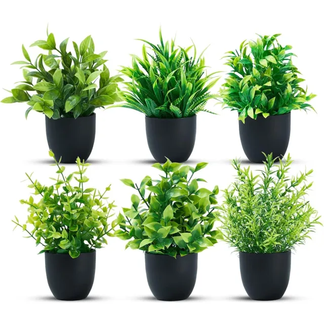 Whoopr® 6-delige Set Mini Kunstplanten in Pot – Planten voor Binnen – Tafel, Bureau, Plank & Badkamer Decoratie - Kunstplantjes 6 stuks Groen