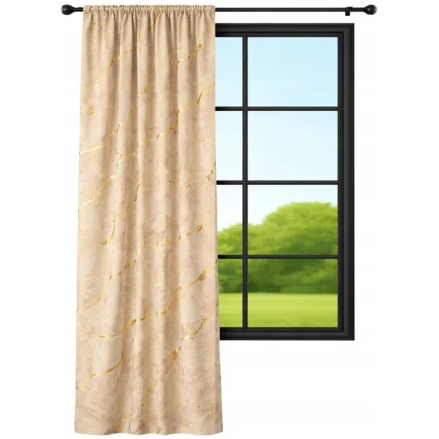 NOW-ART Luxe Velours Gordijn 140x230cm Beige met Gouden Marmerprint