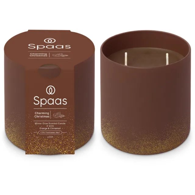 Spaas WinterGlow Geurkaars in glas – Set van 2 kaarsen – Sinaas en Kaneel – circa 55u – Charming Christmas Bordeaux