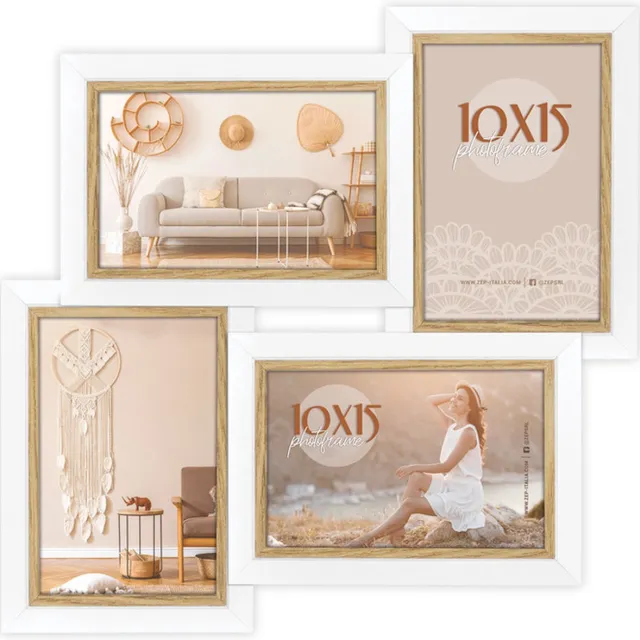 Zep Houten Multi Fotolijst wit/bruin Ayas 4Q voor 4 foto's 10x15 (afmeting 32x32 cm) - CV442