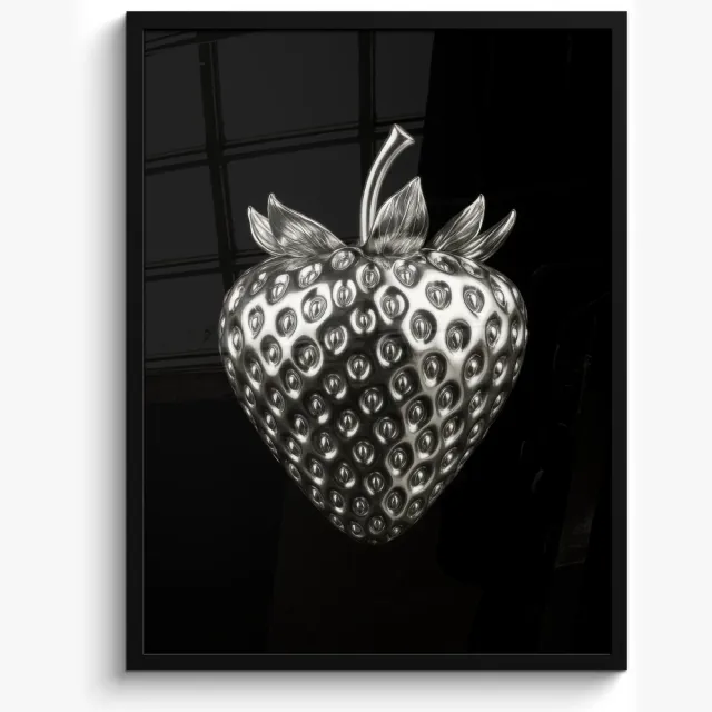 FrameYourWall Poster in lijst - Fotolijst 50x70 cm - Posters - Aardbei - Zaadstructuur - Realistisch - Posterlijst zwart - Decoratie - Wanddecoratie woonkamer - Muurdecoratie slaapkamer