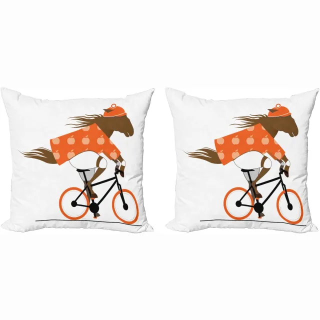 ABAKUHAUS Decoratieve kussenhoes met paard, set van 2, hipster op een fiets, 50x50 cm, bruin oranje zwart