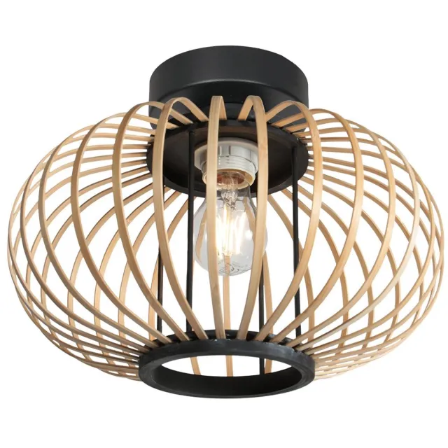 Anne Light & home Plafonniere - naturel zwart - Silva - bamboe metaal - Ø 31cm - E27 - 4502ZW - Steinhauer