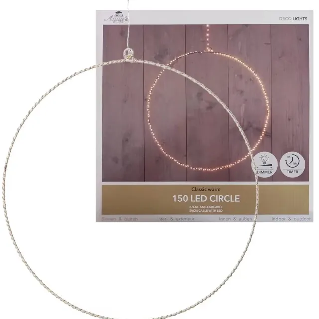 Anna's Collection Decoratie Zilverraadverlichting met Timer - Circle - 150 LED's - 27 cm - Classic Warm
