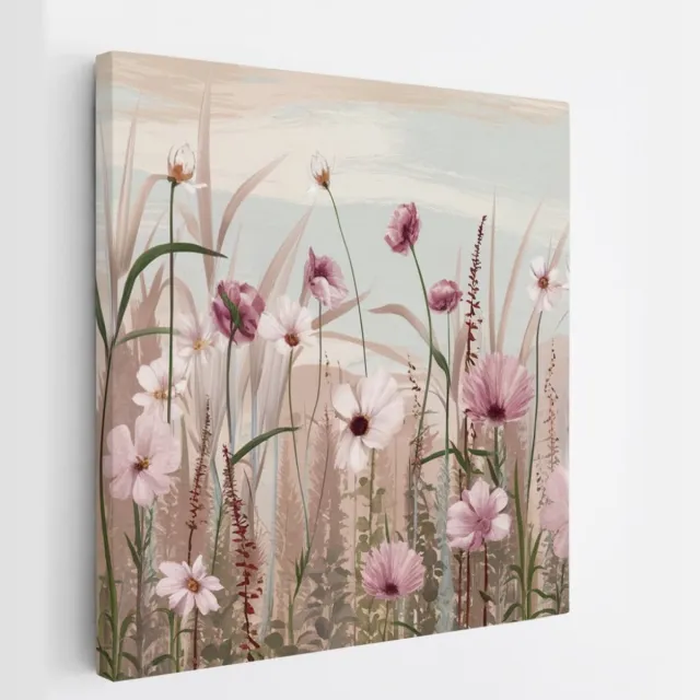 Saammp Canvas Schilderij - Abstracte Roze Bloemen - Natuur - 20x20 - Foto op canvas - Wanddecoratie - Muurdecoratie Woonkamer - Kantoor Decoratie Multicolor