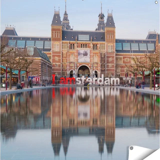 Gards Tuinposter Amsterdam Rijksmuseum - I Amsterdam Tekst - 100x100 cm - Tuindoek - Tuindecoratie - Wanddecoratie buiten - Tuinschilderij Multikleur