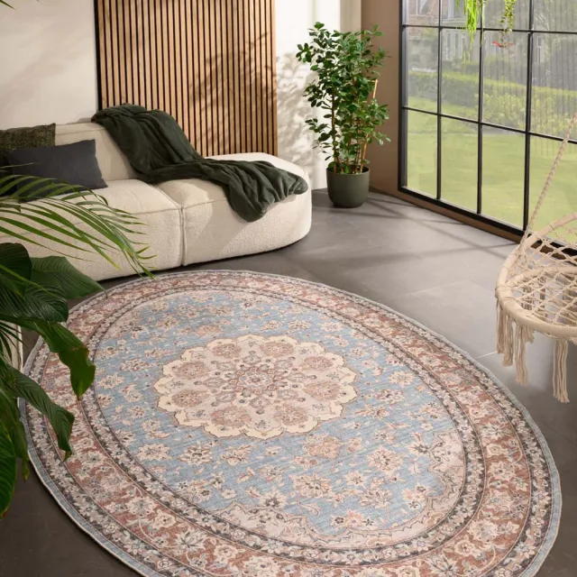 Heritaged Vintage buitenkleed ovaal - Valenca Nova lichtblauw/beige 160x230