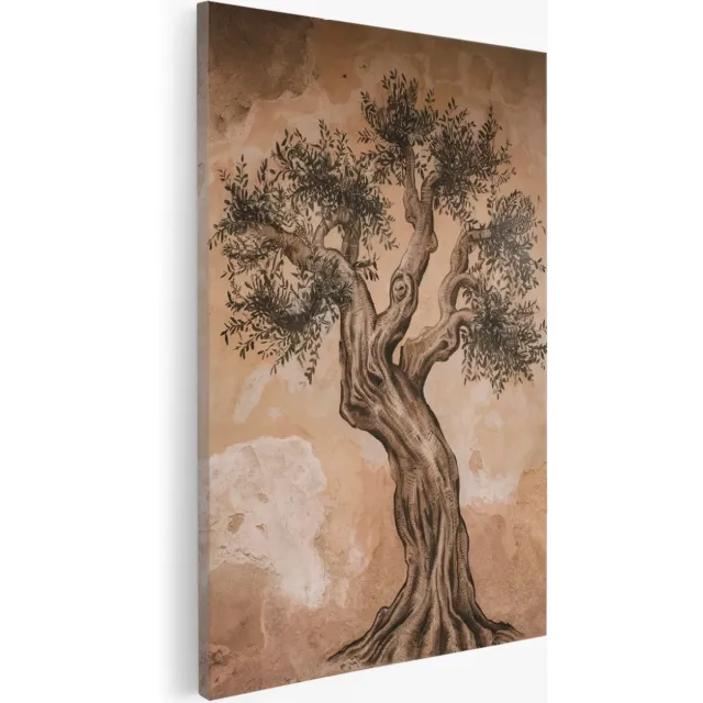 Saammp Canvas Schilderij - bloemen -boom op muur - 30x40 - Foto op canvas - Wanddecoratie - Muurdecoratie Woonkamer - Kantoor Decoratie Multicolor