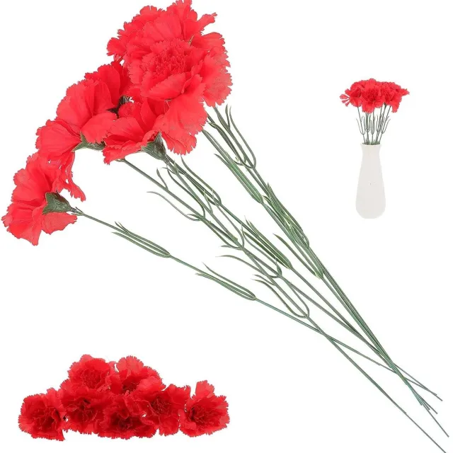 Allecto Plus Zijden kunstkruidjes met rood kruidtakken boeket - 7 stuks voor moederdag en huwelijksfeest - Tuin- en tafeldecoratie Any