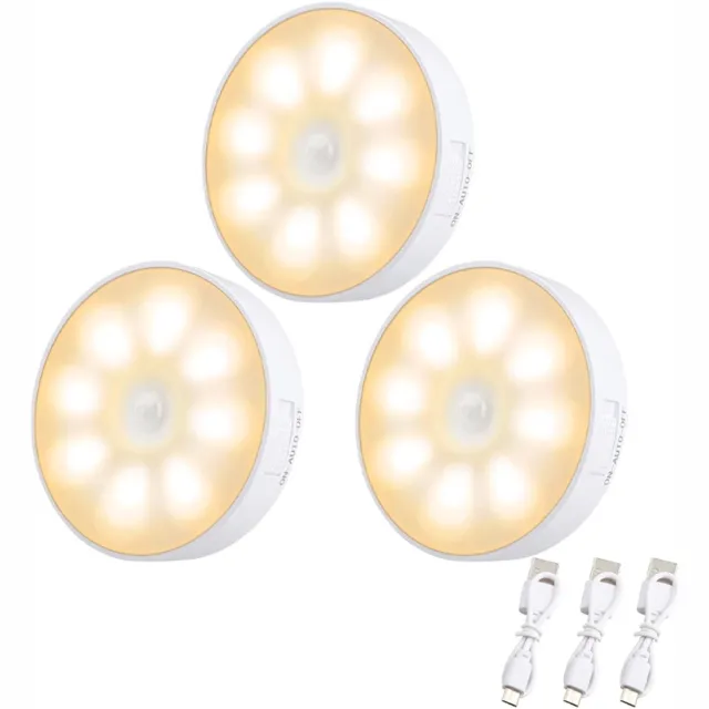 OUYLAF Kastverlichting met Bewegingssensor - kastverlichting - kastverlichting oplaadbaar - Draadloze Ledlamp - 3 stuks - Warm Wit - Kastverlichting Draadloos - 8 led - nachtlampje - nachtlampje met bewegingssensor