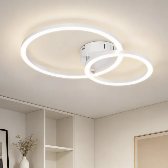 NETTLIFE LED Plafondlamp - 40cm - Wit - 23W - 4000K - Modern 2-Ringen Design - Slaapkamerlamp & Woonkamerlamp - Plafondverlichting voor Keuken | Slaapkamer | Gang | Kantoor
