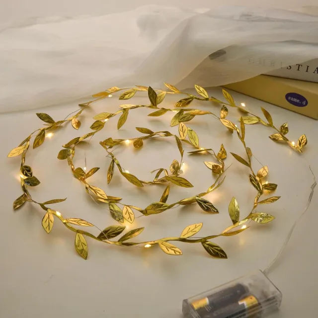 Mrilary Gouden Blad ledverlichting - 2 meter - Warmwitte LED Lichtslingers - elegante kerstverlichting tafel - voor Decoratie en Evenementen - (Batterij-Aangedreven)