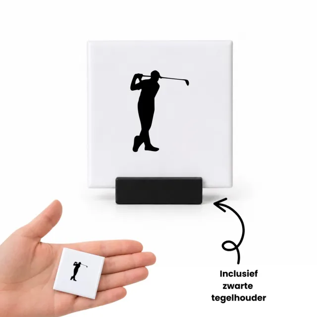 Hacebo Golf tegeltje met tegelhouder - Golf - Beste golfer - tegeltjes met tekst - Golfen - Cadeau - Sport - Accessoires - spreuktegels - 4.8x4.8 CM Wit