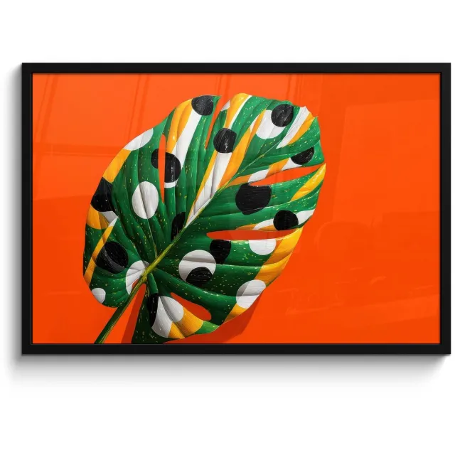 FrameYourWall Poster in lijst - Fotolijst 90x60 cm - Posters - 3-2 - Posterlijst zwart - Decoratie - Wanddecoratie woonkamer - Muurdecoratie slaapkamer Blad - Stippen