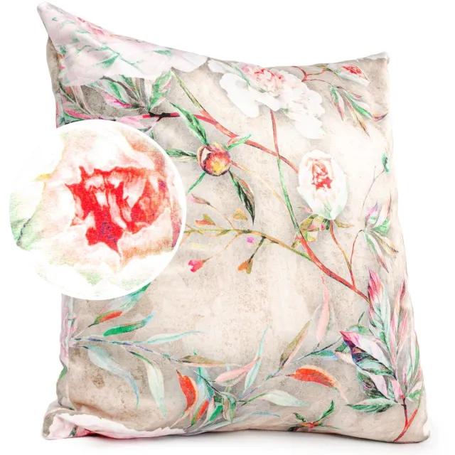 ANRO Bloemen Sierkussen 50x50 cm - Velours - Inclusief vulling Beige
