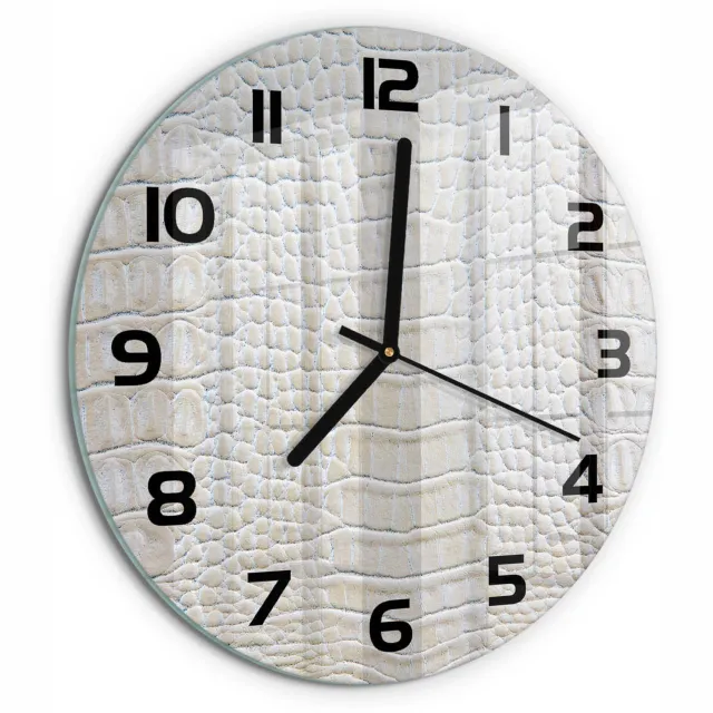 TULUP Wandklok - Krokodillenhuid Glazen Klok Met Print - fi30 cm - Beige Wandklok Glas Met Motief - Zwarte handen - Ronde Klok - Wandklok Glas Decoratie - Gekleurde Glazen Klok
