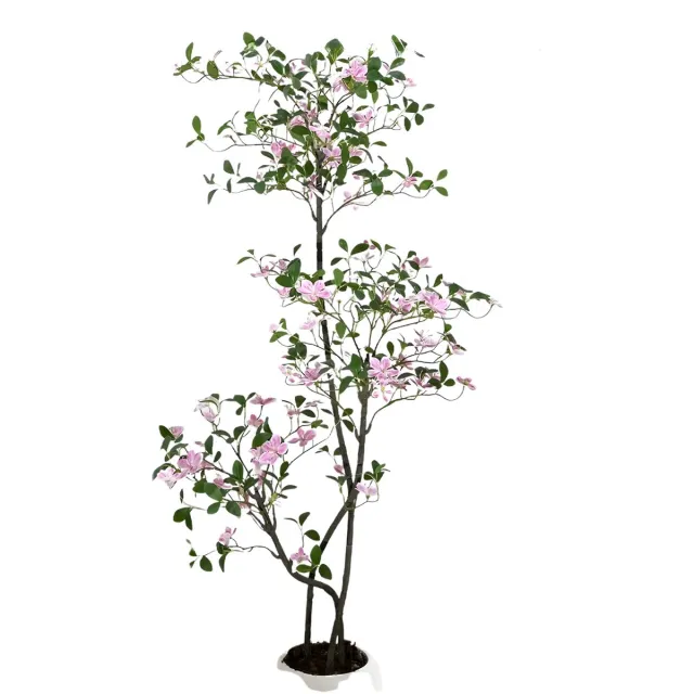 Happiq Kunstmatige jasmijnplant - Voor huis en kantoor - Kunstbloemboom, decoratie, cadeau-optie - Witte bloempot, 120-180 cm - Roze-180cm Pink