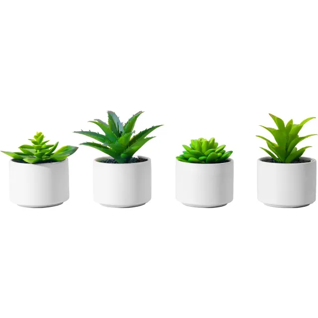 Atmosphera Créateur d'intérieur® Atmosphera Kunstplant - Nepplant - Wit - Set van 4 - Met Pot - 12cm - Voor Binnen - Succulent - Wonen & Decoratie - Interieur - Keuken - Badkamer - Woonkamer - Bureau