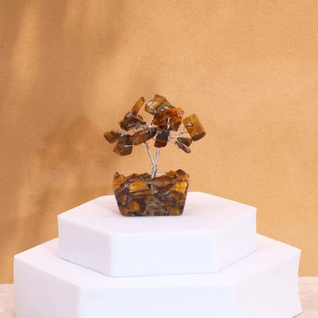 AW Gifts Mini edelsteenbomen op orgonite basis - tijgeroog (15 stenen) multicolor