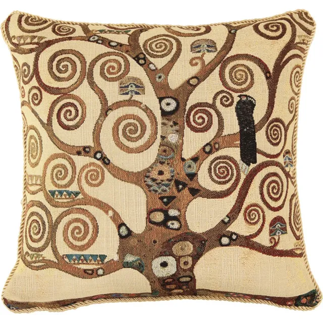 Signare Kussenhoes - luxe Gobelinstof - Gustav Klimt - Kunst - Tree of Life - 45 cm Beige