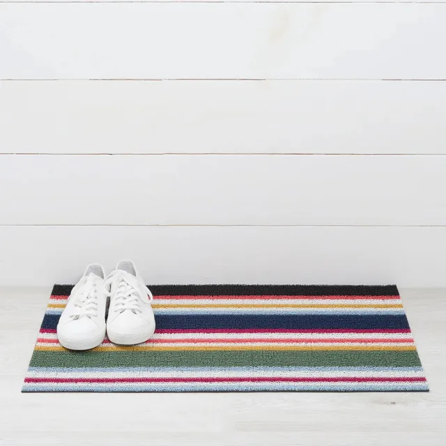 CHILEWICH Deurmat - Shuffle Stripe Petunia groen/wit/lila/oranje/geel/grijs/blauw