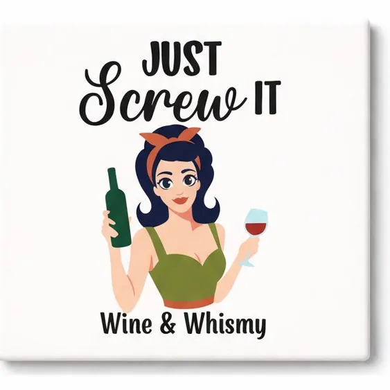 Bedruk King Grappige Wijn Quote Keramische Tegel – “Just Screw It” Wine & Whimsy Design – Humoristische Decoratieve Wandtegel Cadeau Wit