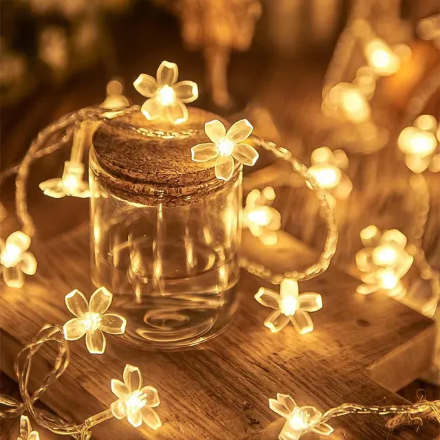 Mrilary Lichtsnoer met 6 m, 40 led - kersenbloesem LED lichtketting - Decoratieve bloemen Lichtslinger - op batterijen - Kerstdecoratie verlichting voor binnen, buiten, tuin, bruiloft, terras, Kerstmis - feestdecoratie