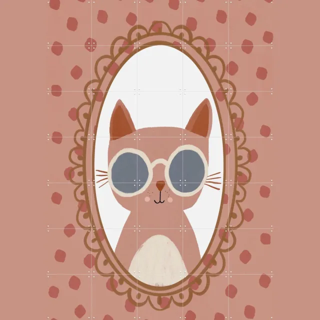 IXXI Cool Cat - Pink, Treechild & Various - 100 x 140 cm - Grote wanddecoratie en posters - Cartoonesk, Kleurrijk, Speels, Geometrische Kunst Bruin / Roze