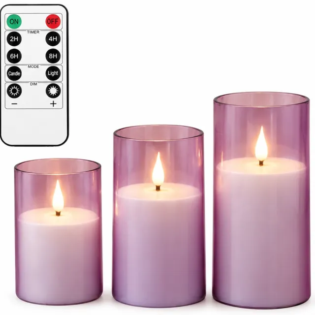 SWGOTA led kaarsen, 3 stuks per doos, paars, met druppelvormige ledtop en afstandsbediening, voor bruiloften en verjaardagen