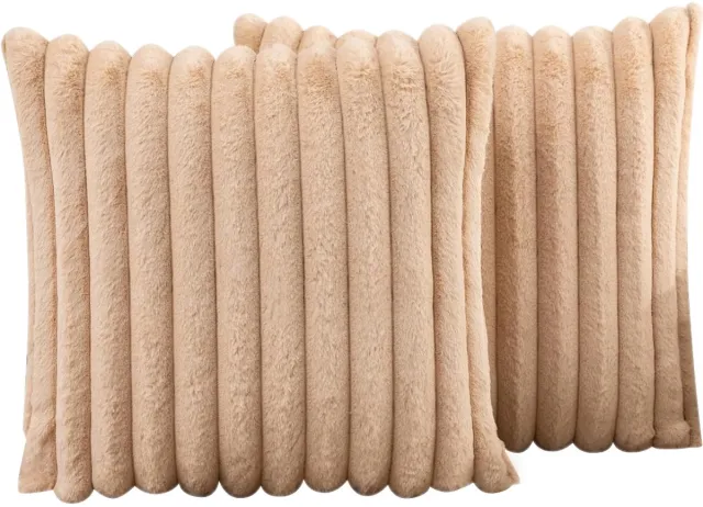DESMIU Kussenhoes Set Van 2 Zacht Pluche 45 X 45 Cm Teegeel Met Verborgen Rits Voor Bank Bed Stoel En Woonkamer Lichtbruin
