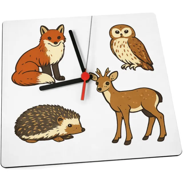 Mr Cadeautjes Klok 19 x 19 - design Een set van vier bosdieren in een vergelijkbare educatieve v | cadeau Wit