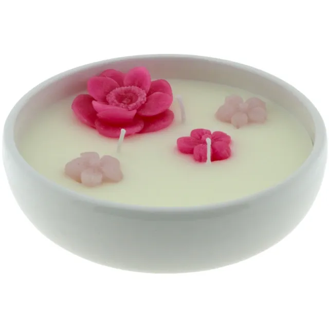Home Society Kaars - Kaars in Schaal - Flower - Fuchsia/Roze-Wit - 15x15x5cm - Lente