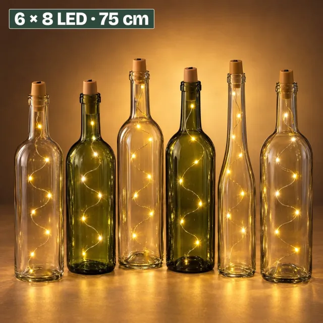 Levano Flessenlamp Set van 6 - LED Lichtslinger op Batterijen - Flessenlicht - Flessenlampjes - LED Kurk - Flessenverlichting - Kurk Lampjes - Wijnfles Verlichting - Flessenlichtjes - Lichtjes Wijnfles - Flessenstopper - Warm Wit