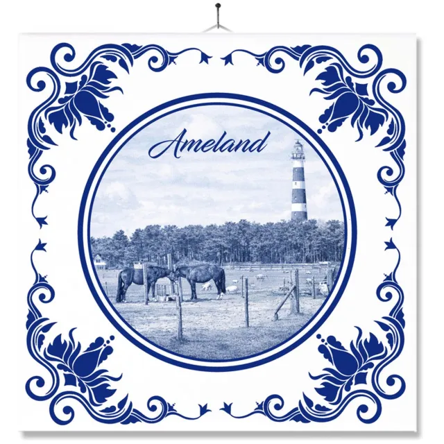 MC Living Tegel Met Opdruk | Ameland | Delft Blauw | Cadeau | Inclusief Geschenkdoos | Standaard | Ophangsysteem Ontwerp 4