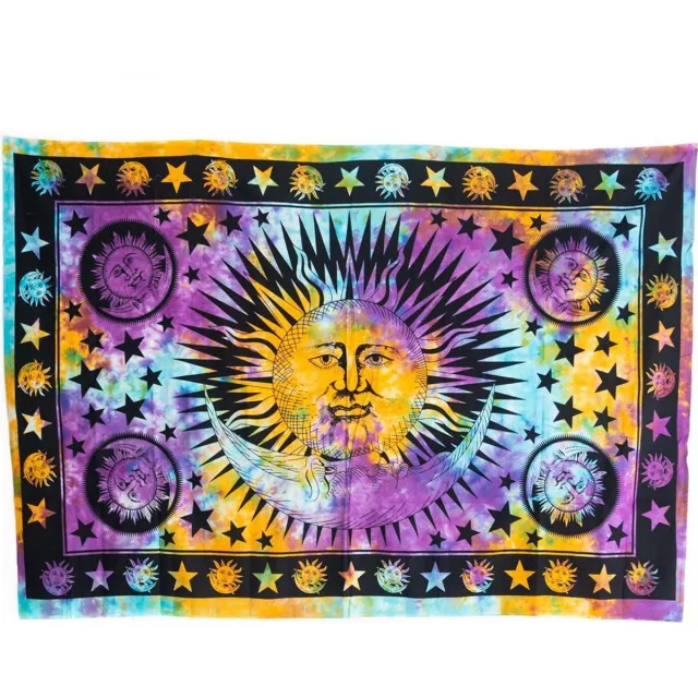 Spiru Authentiek Wandkleed Katoen met Kleurrijke Zon & Maan (215 x 135 cm) Multicolor