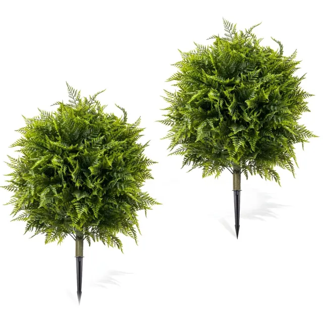 Happiq Kunst Varens Set - 2-Delige Topiary Bomen 90 cm, UV-Bestendig met Grondpinnen - Groen