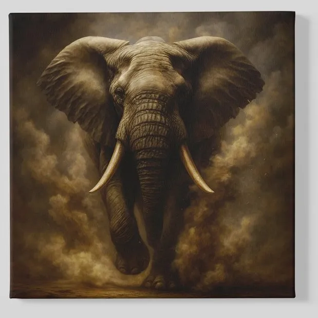 Trendex Global Vierkant Canvas Schilderij - Dieren - Olifant - Wanddecoratie - 60x60x2 cm Bruin