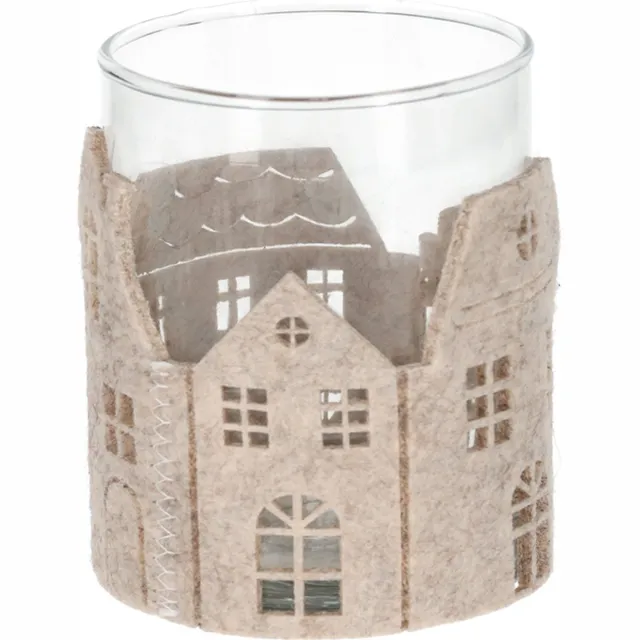 JENS Living Vilten theelichthouder - Grachtenpand - Beige