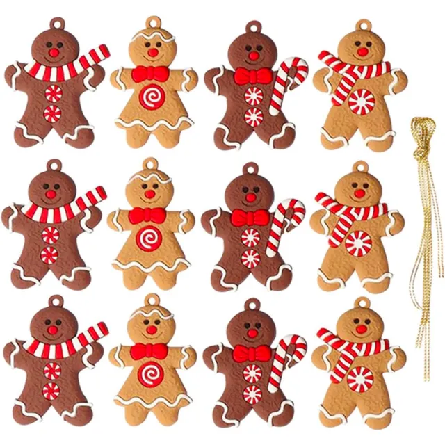 FLOOQ Koekemannetjes Kerstversiering - 12 stuks - Kerstdecoratie voor binnen - Gingerbread Bear - Kerstboomversiering Donkerbruin