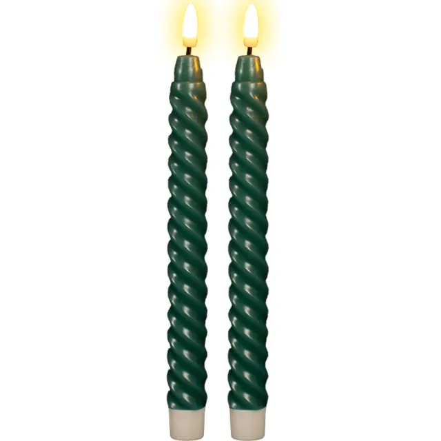 Aurae Led Dinerkaarsen 2x - Kaarsen op Batterijen - 130+ branduren - Echte Wax - Timer - Groen - Kerst Kaarsen