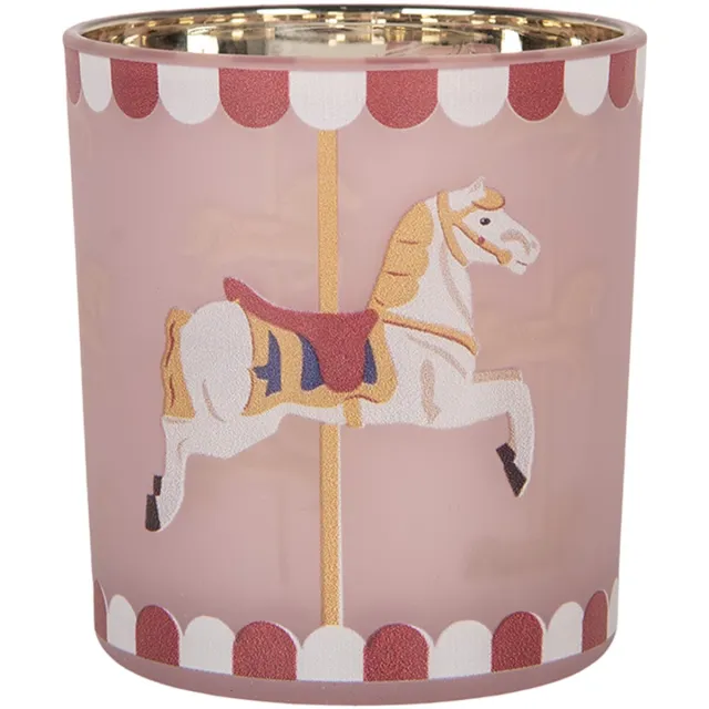 Clayre & Eef Waxinelichthouder Ø 7x8 cm Roze Glas