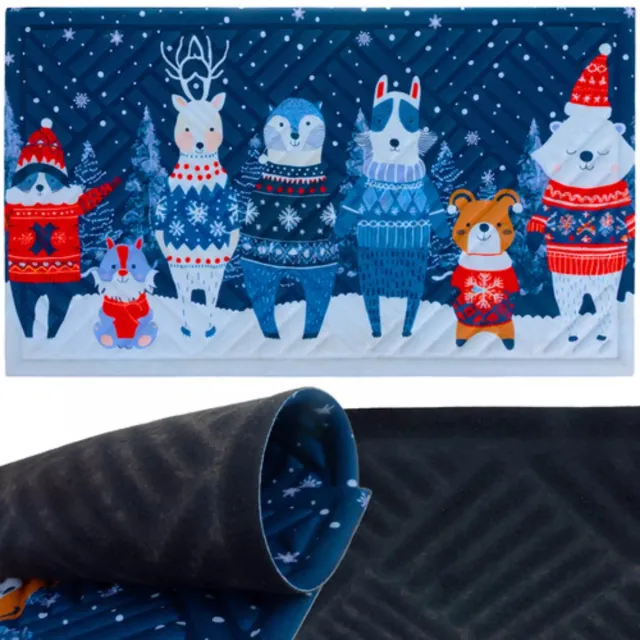 Ruhhy Kerst deurmat 75x45 cm – duurzame antislip mat met kleurrijk wintermotief voor binnen en buiten Meerkleurig