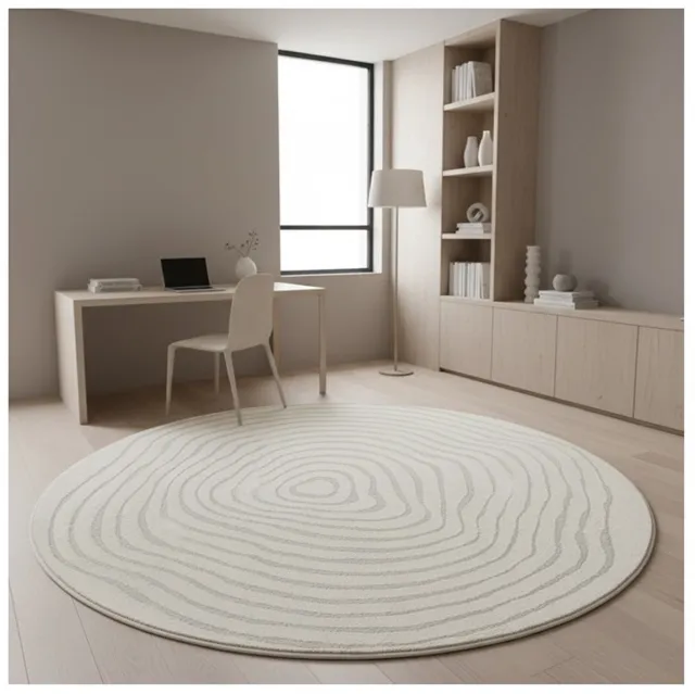 TapisTrend Designer tapijt Crème 120 cm rond Modern rond vloerkleed met verhoogde concentrische organische lijnen voor woonkamer en slaapkamer Beige
