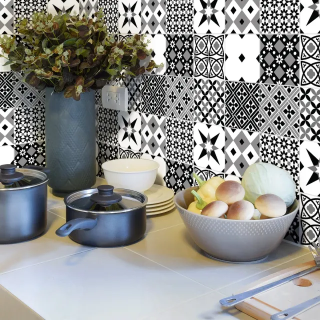 Ambiance Sticker Zelfklevende tegelmuurstickers voor keuken en badkamer - 9 LORALINE Azulejo tegelstickers - 9 stickers van 15x15 cm Multi color
