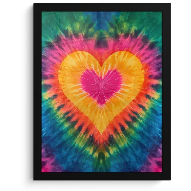 FrameYourWall Poster in lijst - Fotolijst 30x40 cm - Posters - Hart - Tie Dye - Kleurrijk - Posterlijst zwart - Decoratie - Wanddecoratie woonkamer - Muurdecoratie slaapkamer Multicolor