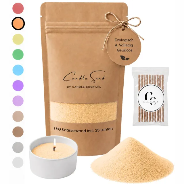 Candle Cocktail Kaarsenzand | Oranje | 1000g Incl. 25 Lonten | Burning Sand | Candle Sand | Kaarspoeder | Poederkaars | 100+ branduren | Met 25 lonten